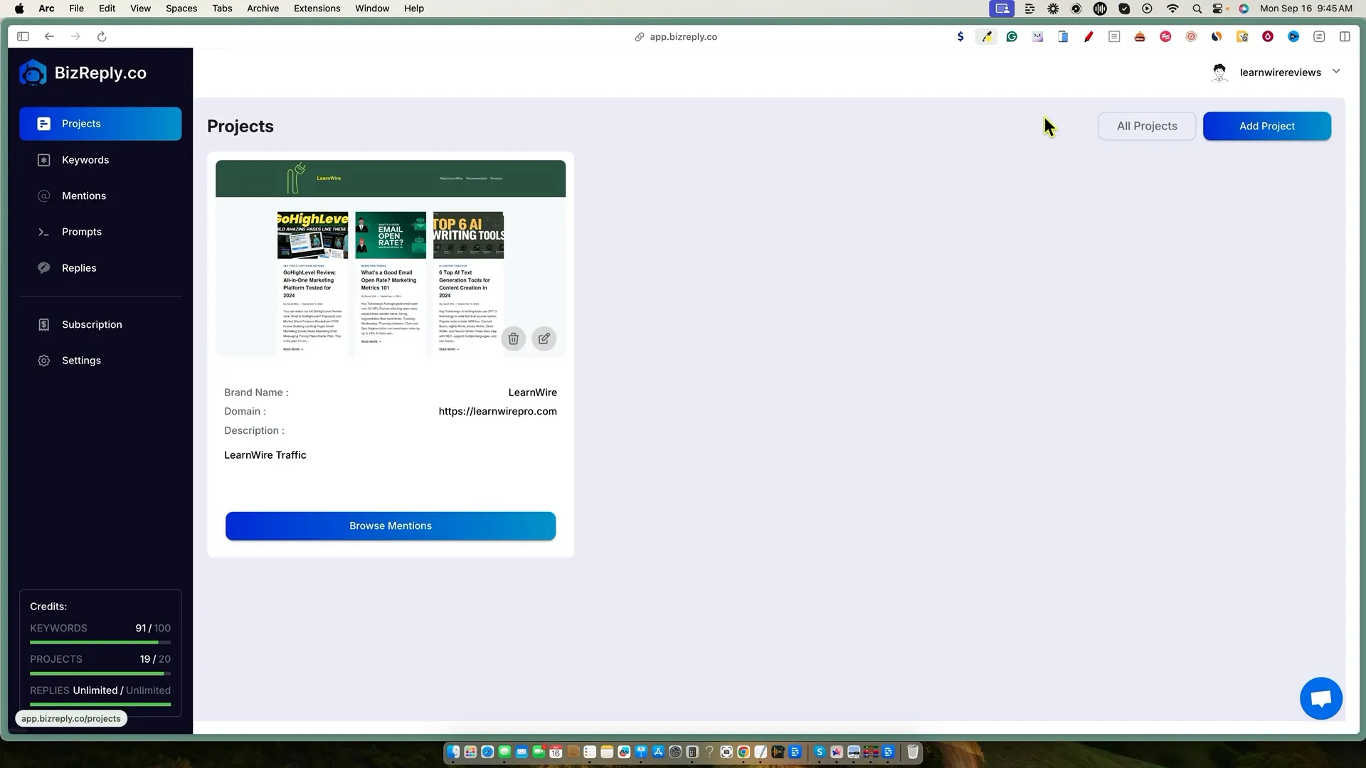 Creating a new project in Bizreply