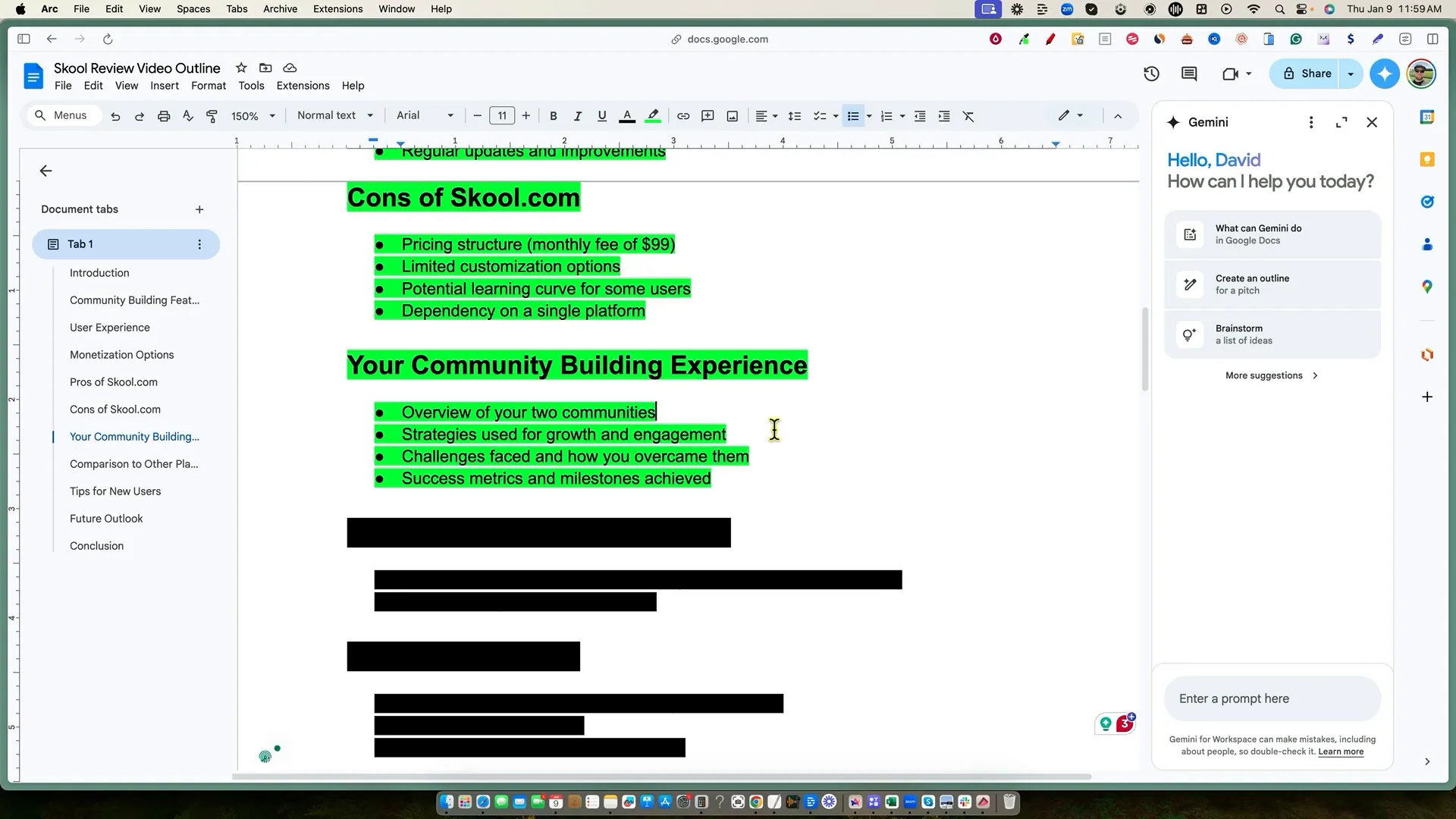 Screenshot of pros and cons comparison
