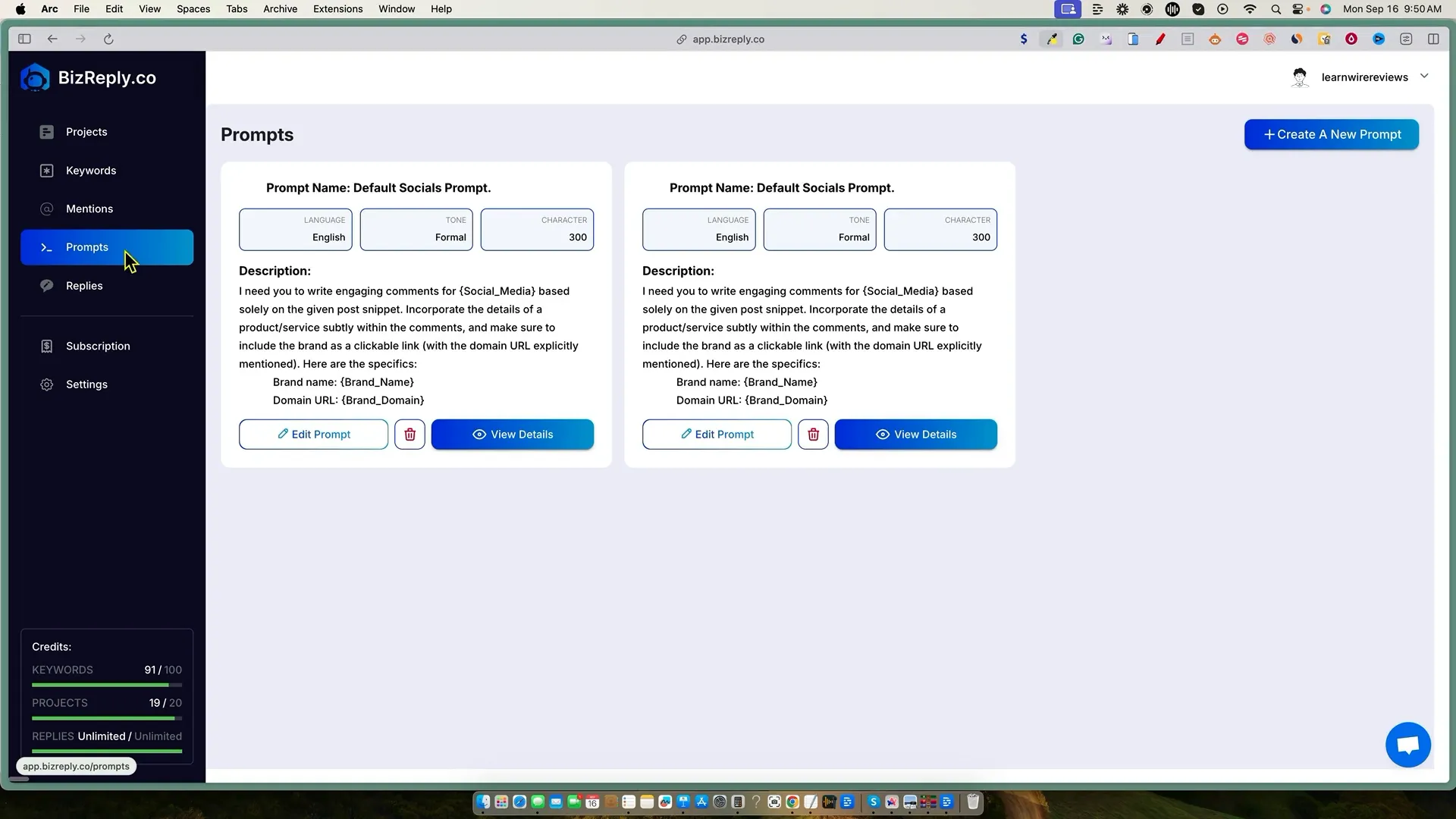 Customizing prompts in Bizreply